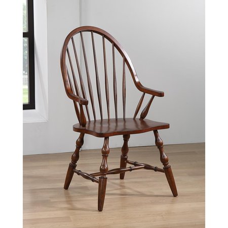 FINE-LINE 41 x 23.5 x 25 in. Andrews Windsor Dining Chair with Arms &amp; Seat Distressed Chestnut Brown FI2661538